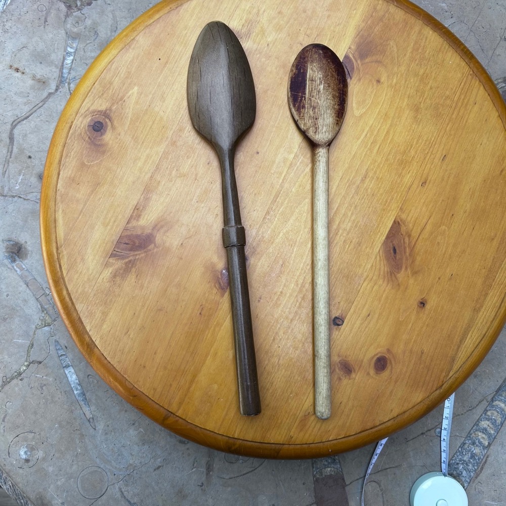 Vintage Wooden Spoons Pair Hand Carved Whittled Cookin Utensils Rustic Primitive